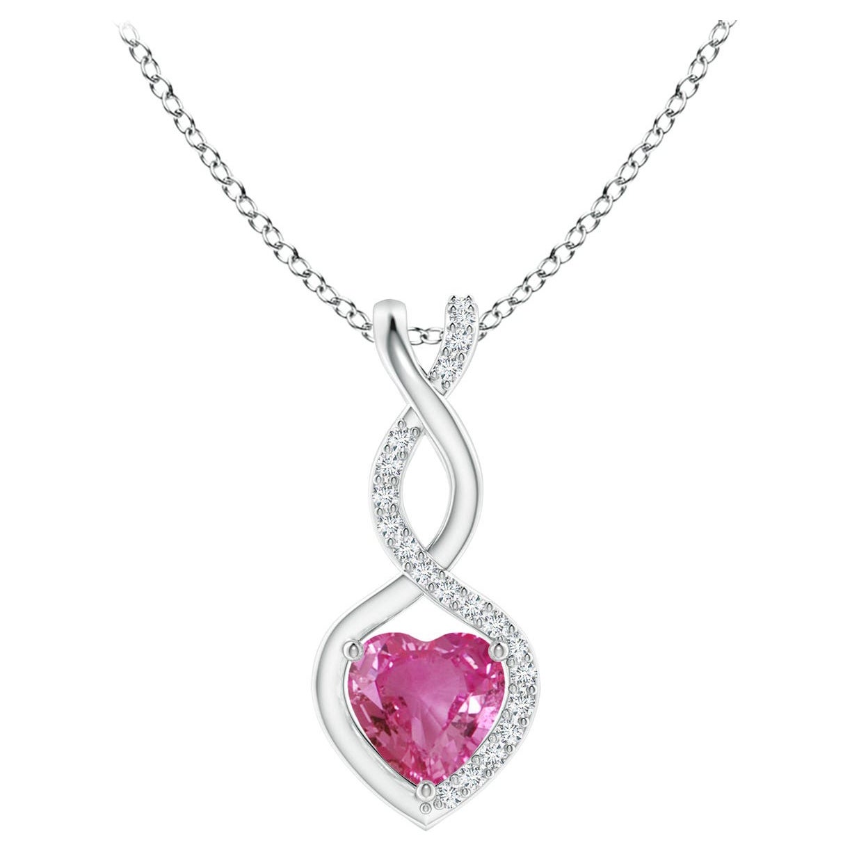 Pendentif cœur infini en or blanc 14 carats avec saphir rose naturel 0,55 carat