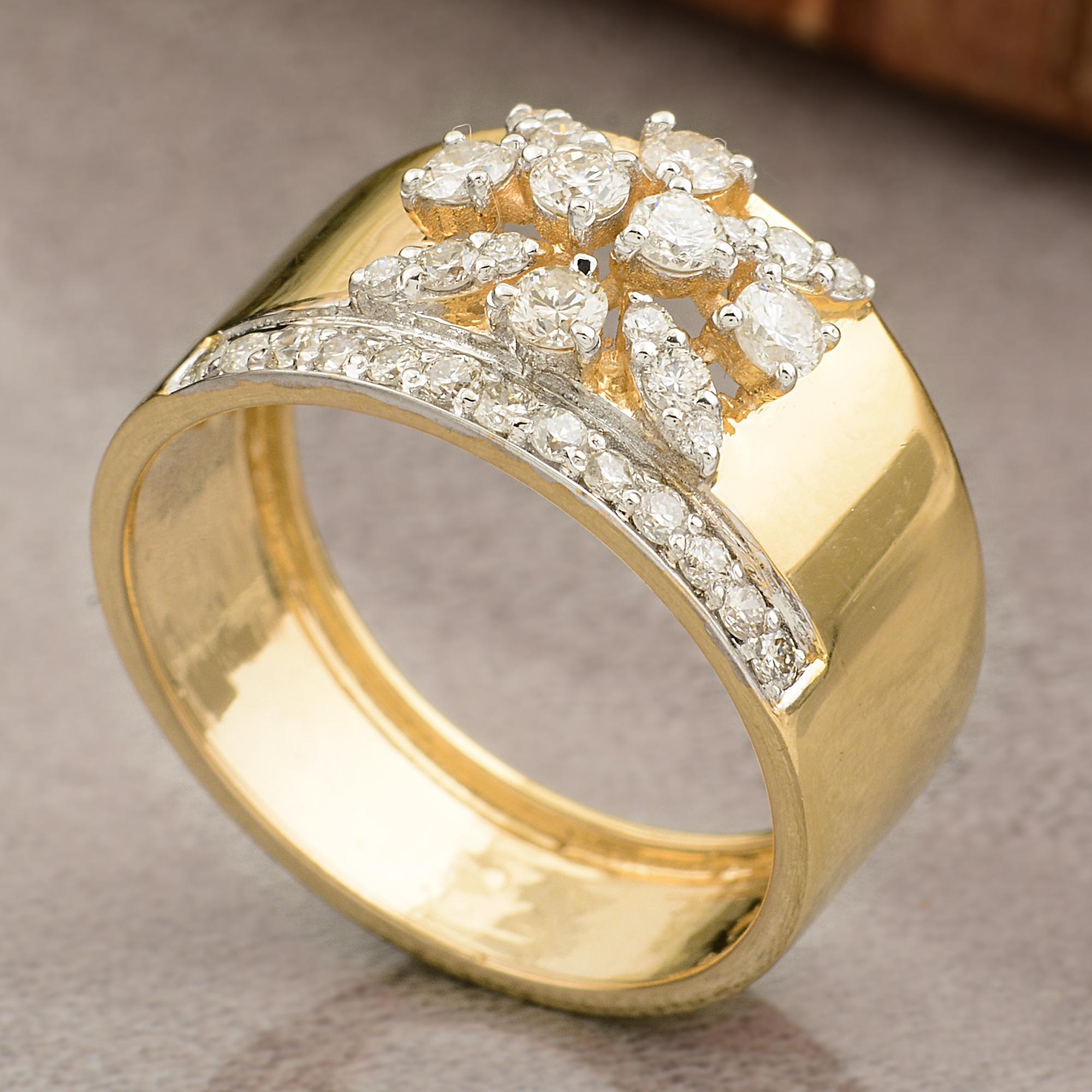 Anillo de diamante natural de 0,56 quilates Oro amarillo de 18 quilates Joyería fina hecha a mano Contemporáneo en venta