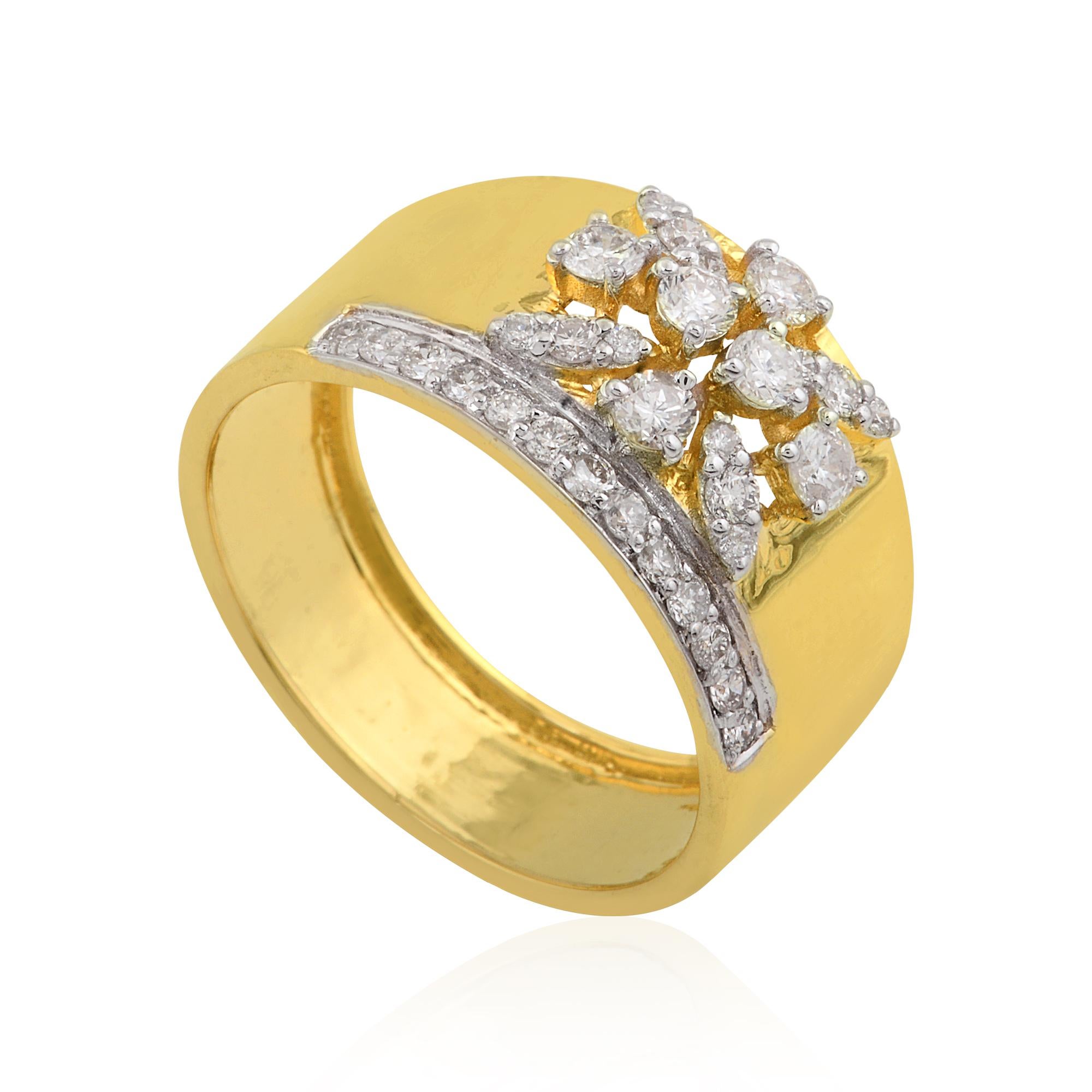 Round Cut Natural 0.56 Carat Diamond Band Ring 18 Karat Yellow Gold Handmade Fine Jewelry For Sale