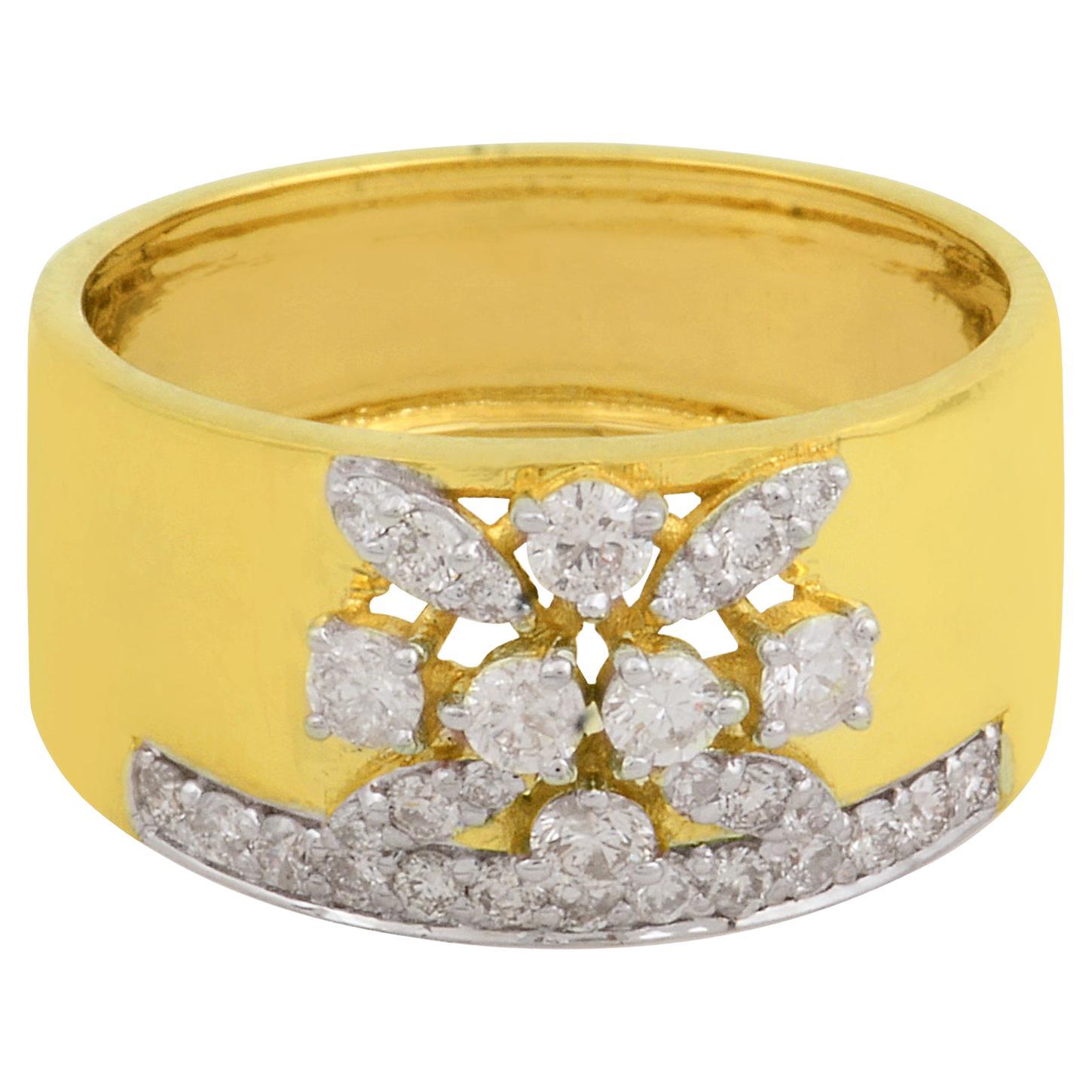 Anillo de diamante natural de 0,56 quilates Oro amarillo de 18 quilates Joyería fina hecha a mano en venta