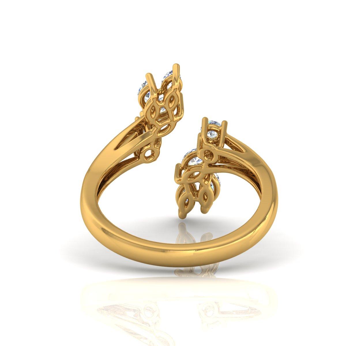Modern Natural 0.56 Carat Marquise Round Diamond Cuff Ring 14 Karat Yellow Gold Jewelry For Sale