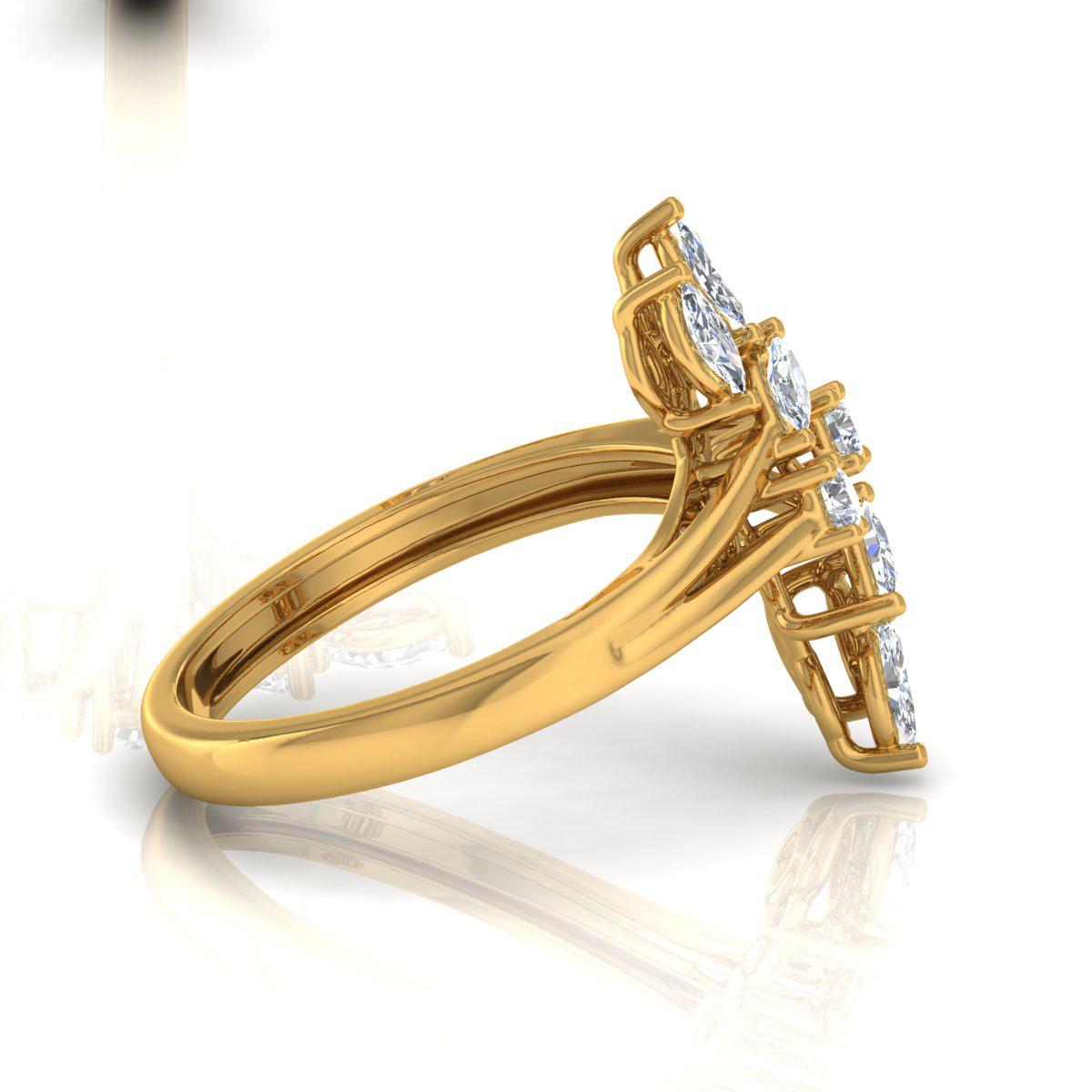 Women's Natural 0.56 Carat Marquise Round Diamond Cuff Ring 14 Karat Yellow Gold Jewelry For Sale