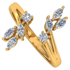 Natural 0.56 Carat Marquise Round Diamond Cuff Ring 18 Karat Yellow Gold Jewelry