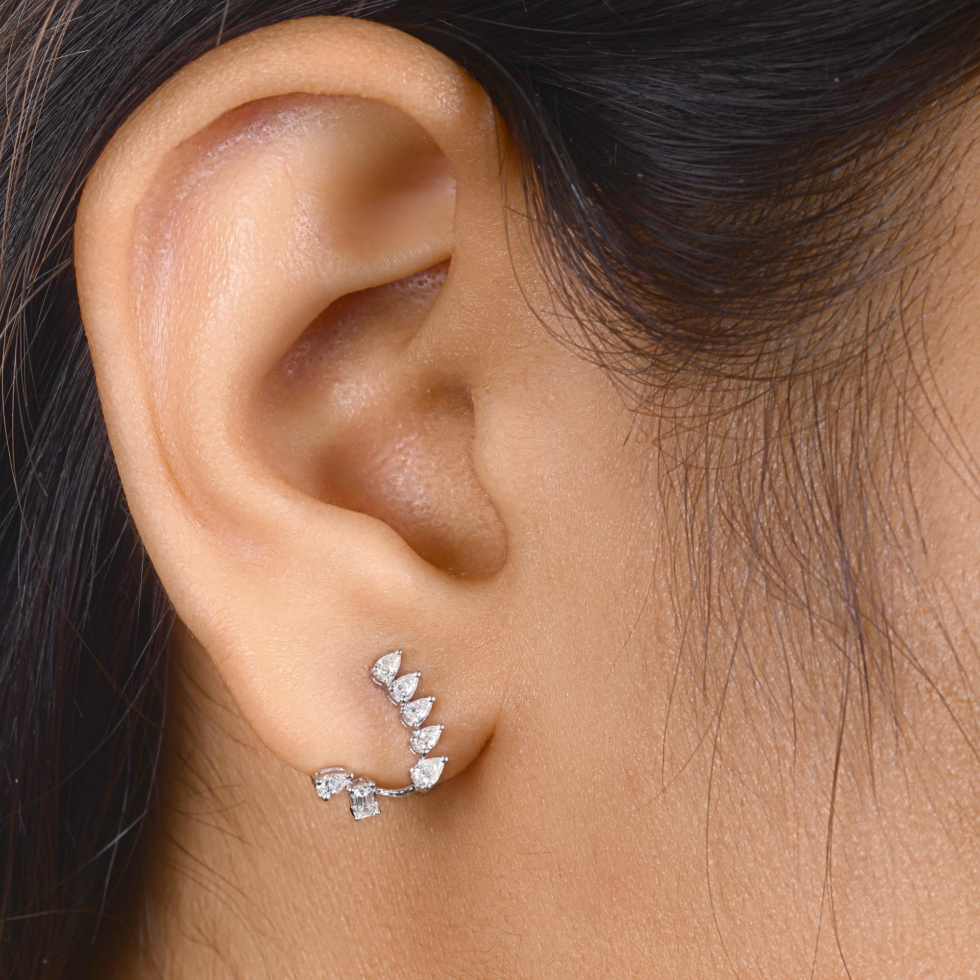 Modern Natural 0.56 Carat Pear Emerald Cut Diamond Earrings 18 Karat White Gold Jewelry For Sale