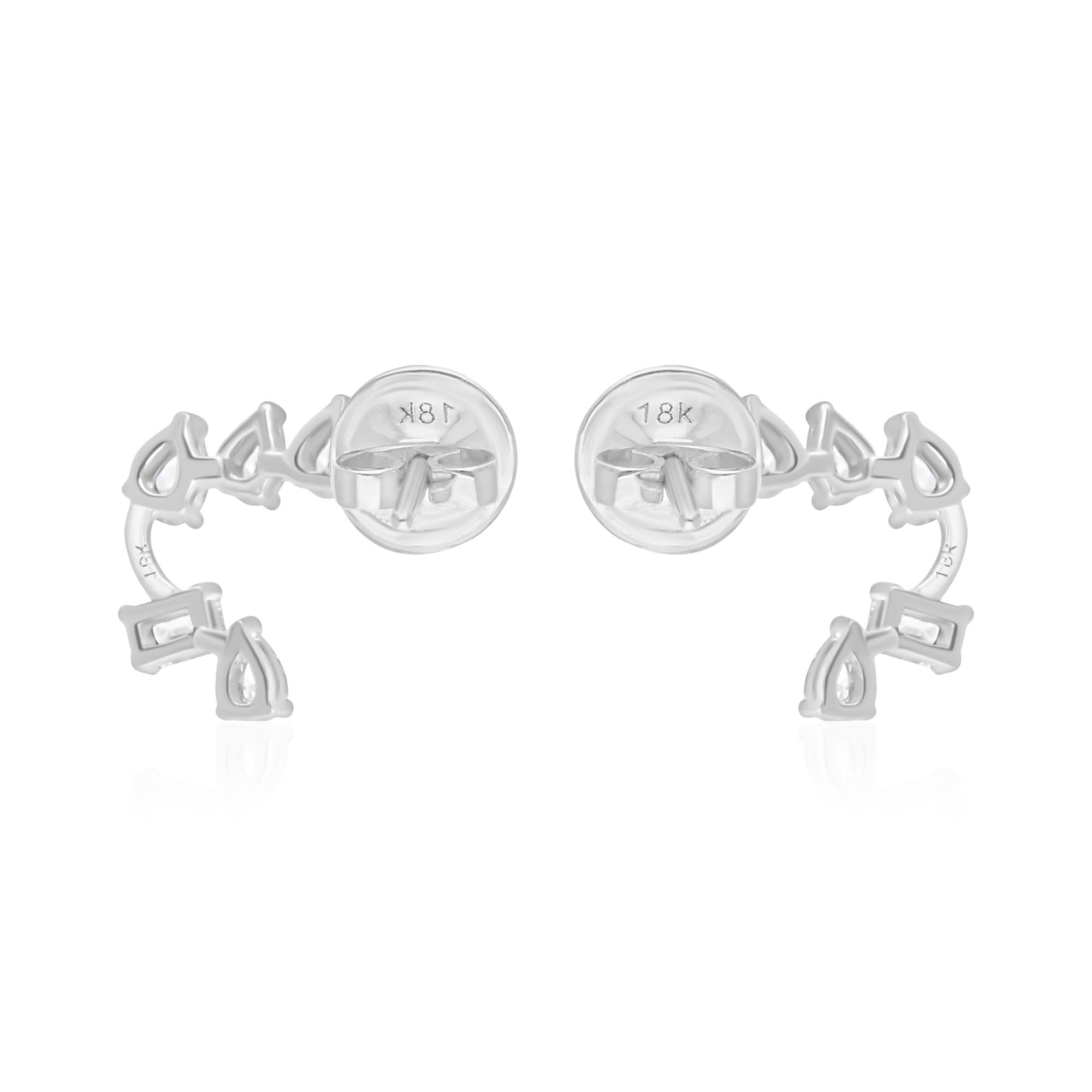 Women's Natural 0.56 Carat Pear Emerald Cut Diamond Earrings 18 Karat White Gold Jewelry For Sale