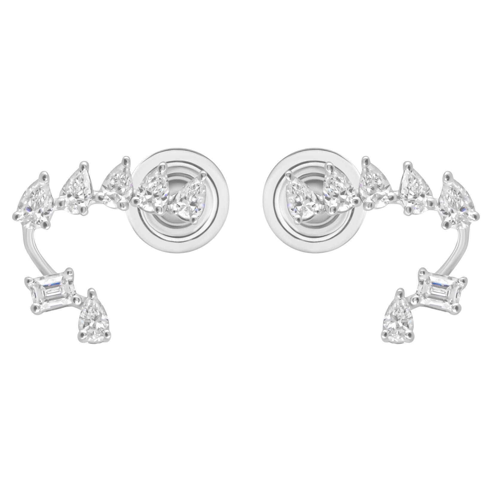 Natural 0.56 Carat Pear Emerald Cut Diamond Earrings 18 Karat White Gold Jewelry For Sale