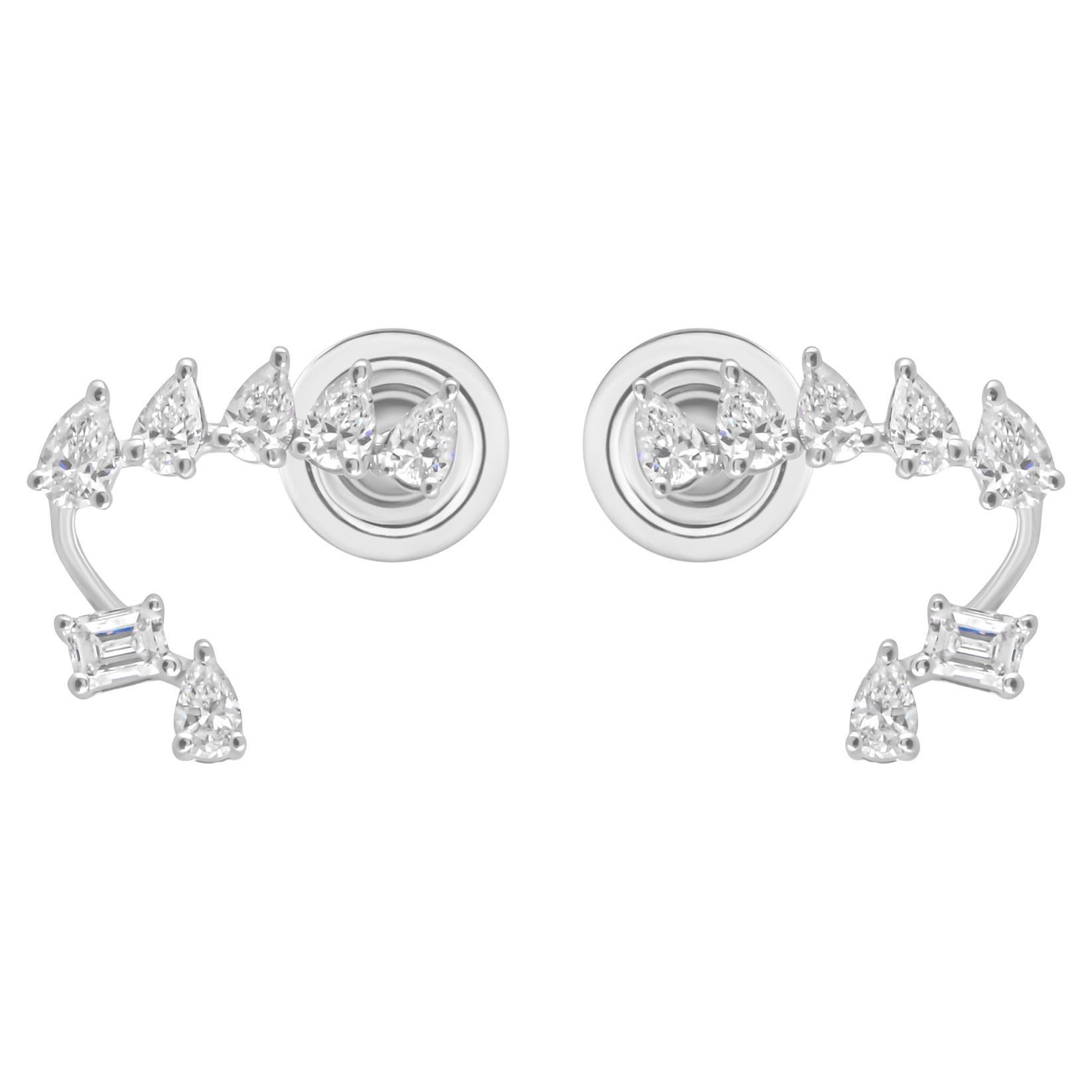 Natürliche 0,56 Karat birnenförmige Diamant-Ohrringe im Smaragdschliff aus 18 Karat Weißgold Schmuck