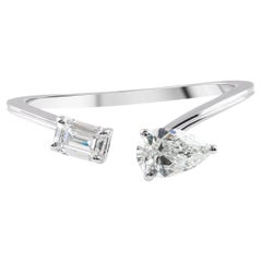 Nature 0.56 Carat SI/H Pear Emerald Cut Diamond Cuff Ring 18 Karat White Gold