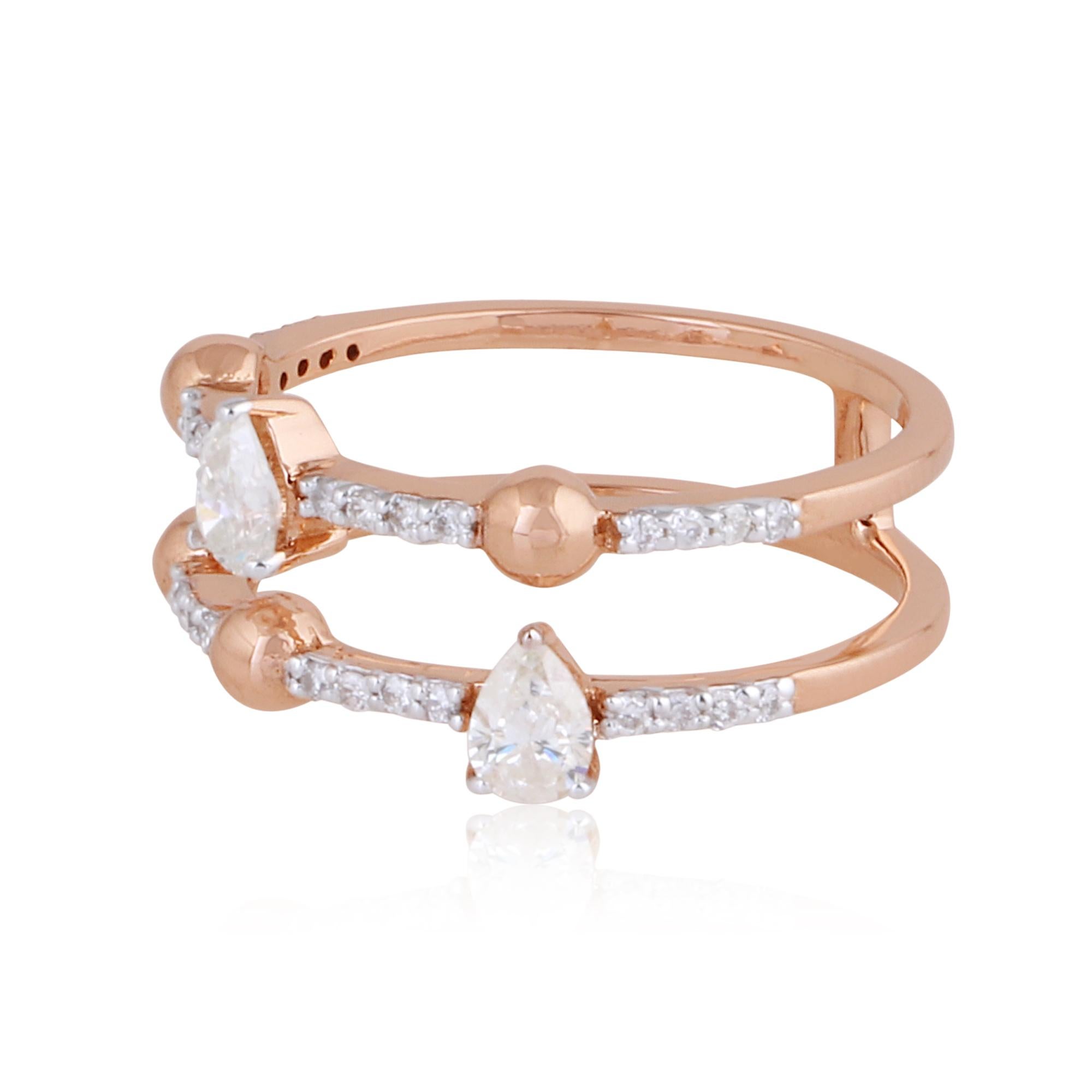 Modern Natural 0.57 Carat Pear & Round Diamond Band Ring 18 Karat Rose Gold Jewelry For Sale