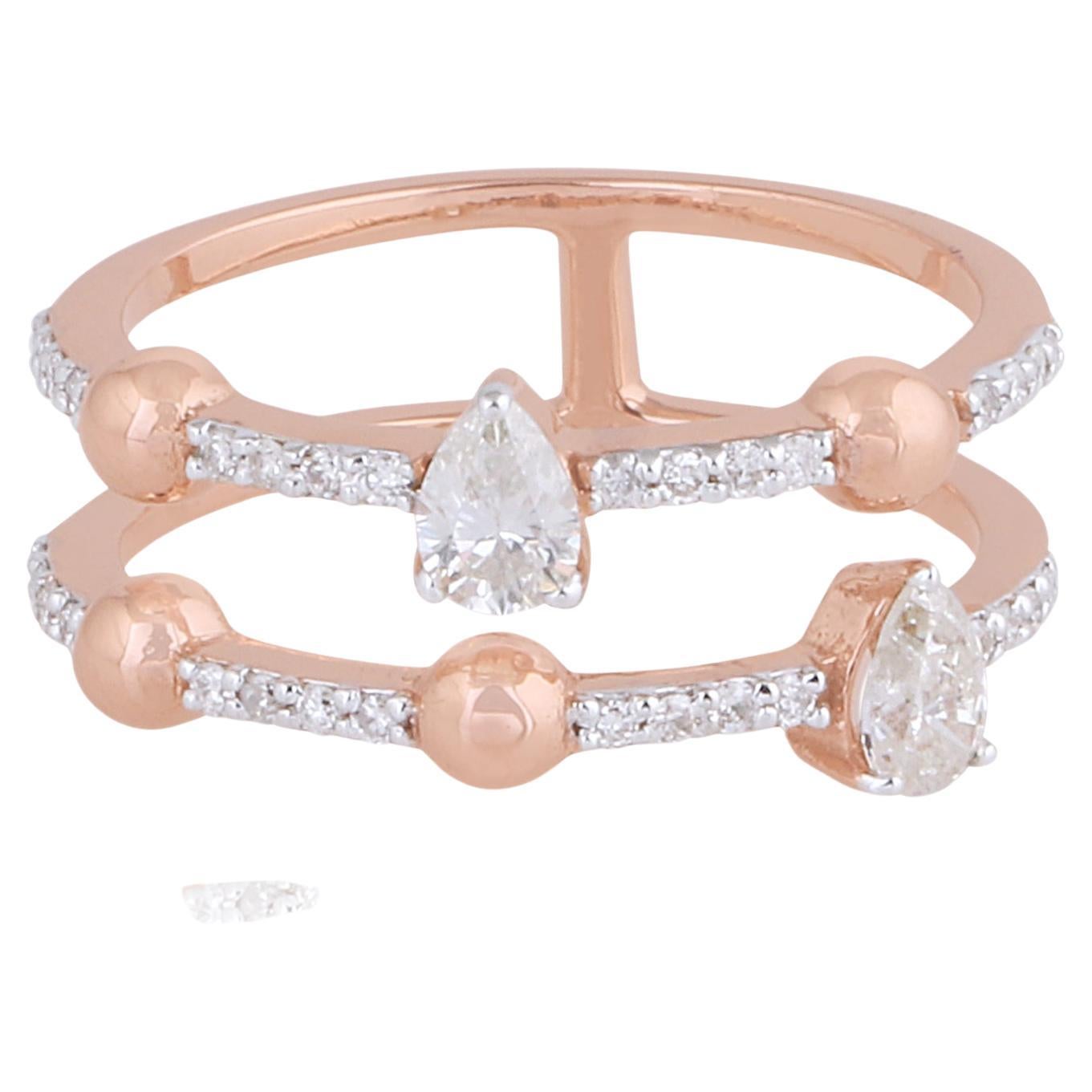 Natural 0.57 Carat Pear & Round Diamond Band Ring 18 Karat Rose Gold Jewelry For Sale