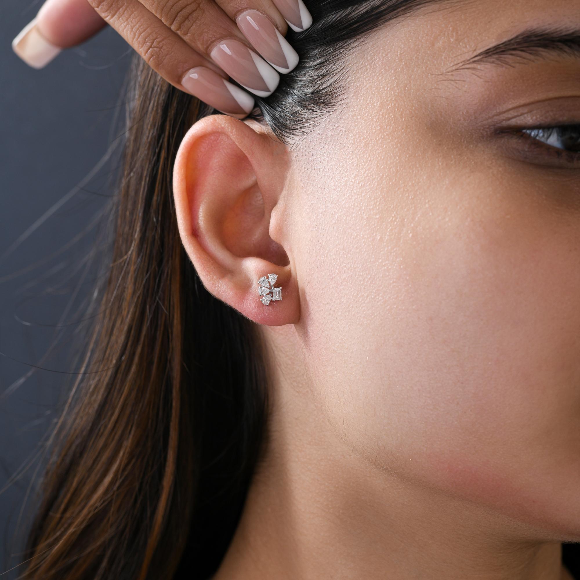 Natürliche 0,57 Karat SI Reinheit HI Farbe Multi Diamant Ohrringe 9 Karat Weißgold (Moderne) im Angebot