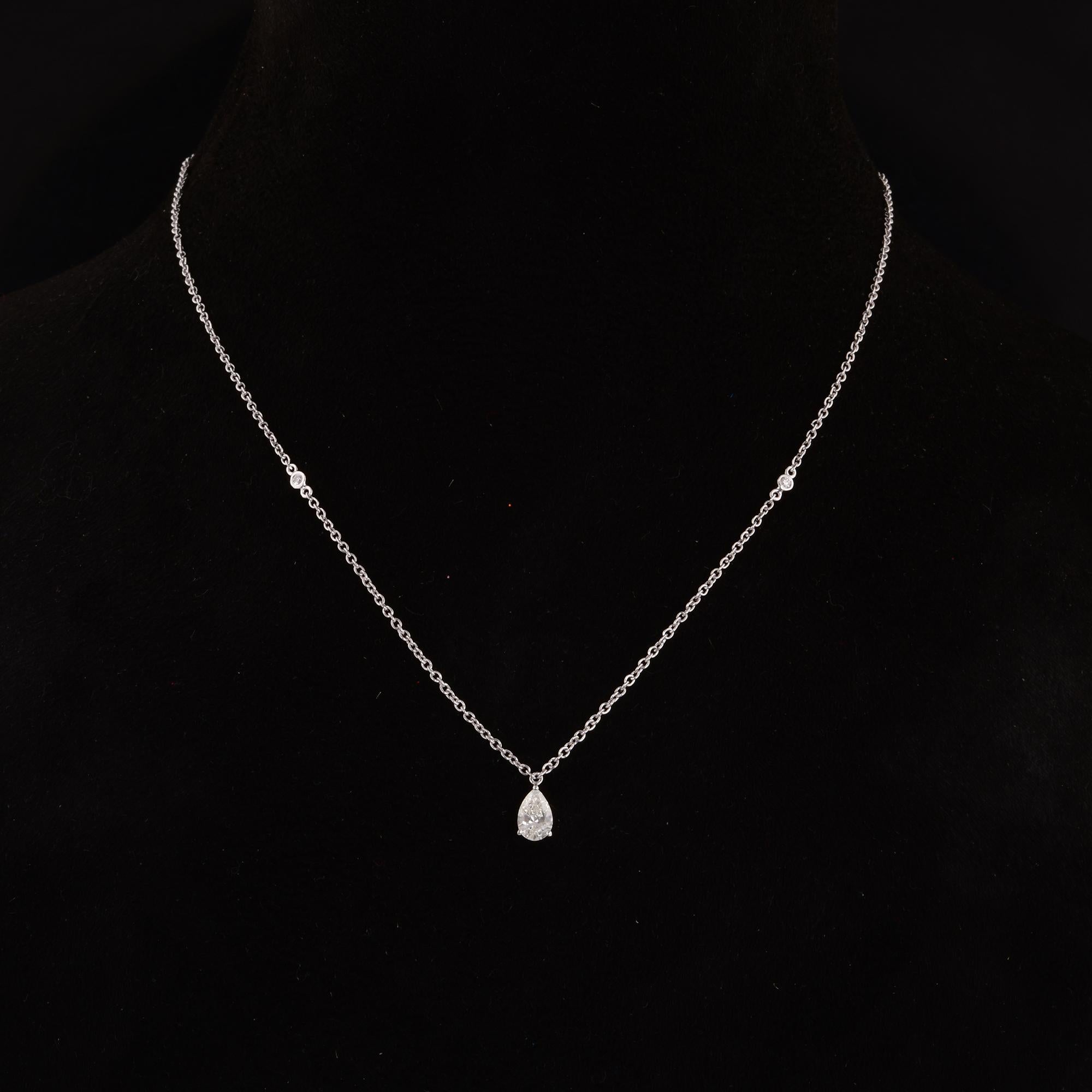Pear Cut Natural 0.57 Ct. Pear & Round Diamond Chain Necklace 14 Karat White Gold Jewelry For Sale