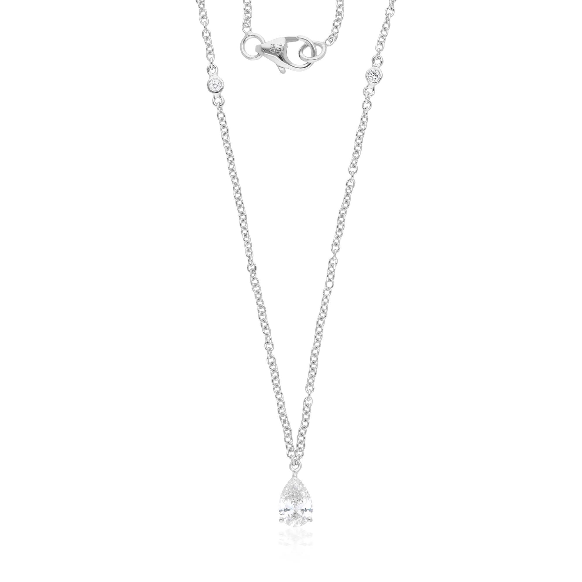 Women's Natural 0.57 Ct. Pear & Round Diamond Chain Necklace 14 Karat White Gold Jewelry For Sale
