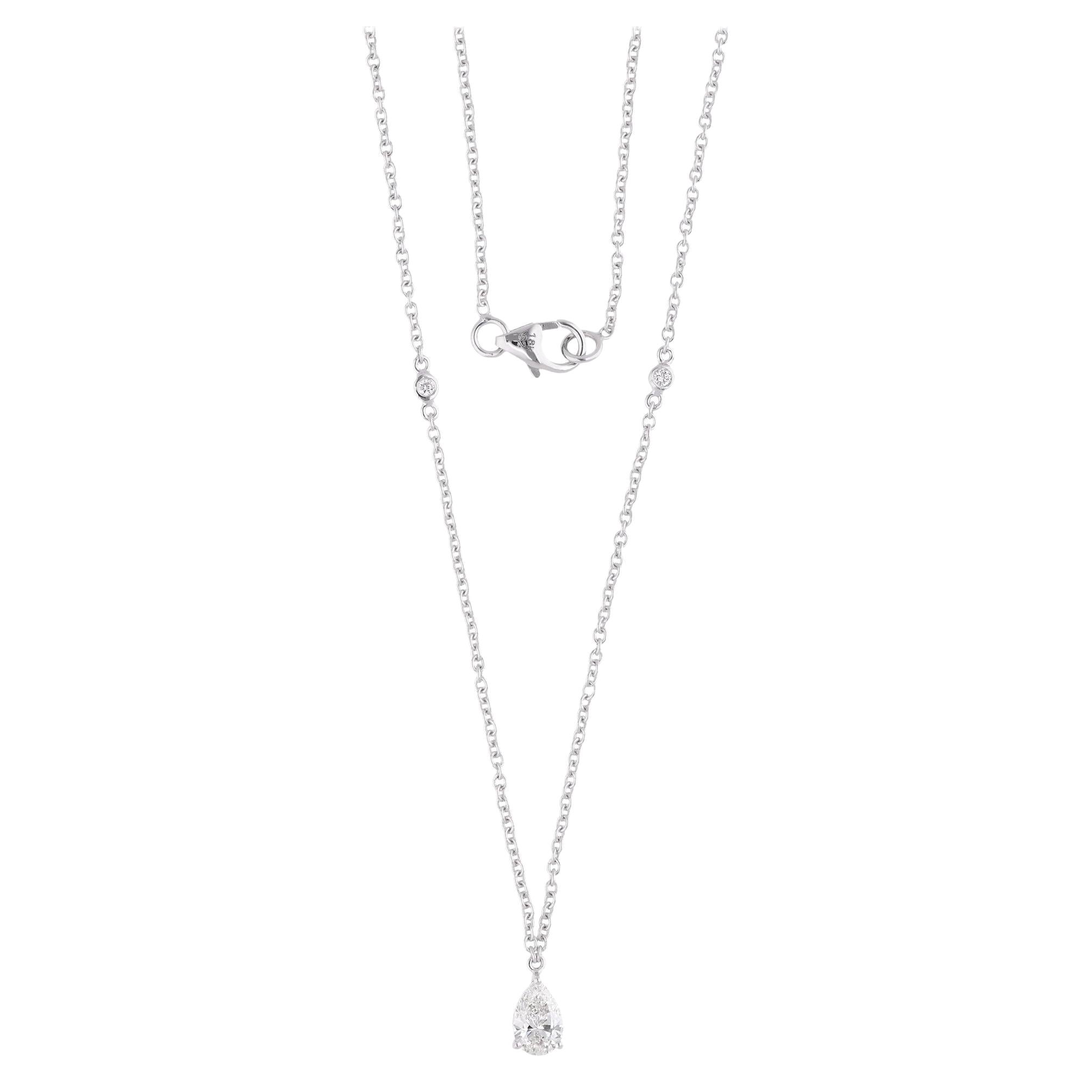 Naturale 0,57 Ct. Collana a catena con diamanti rotondi e a pera Gioielli in oro bianco 14 carati
