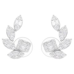 Natural 0.58 Carat Baguette Round Diamond Earrings 18 Karat White Gold Jewelry