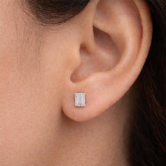 Natural 0.58 Carat Emerald Cut Diamond Stud 14k White Gold Solitaire Earrings