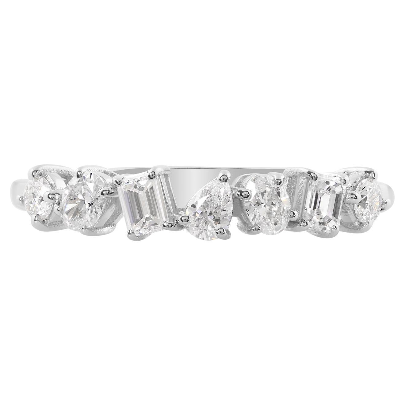 Natural 0.58 Carat Multi Shape Diamond Ring 18 Karat White Gold Handmade Jewelry For Sale