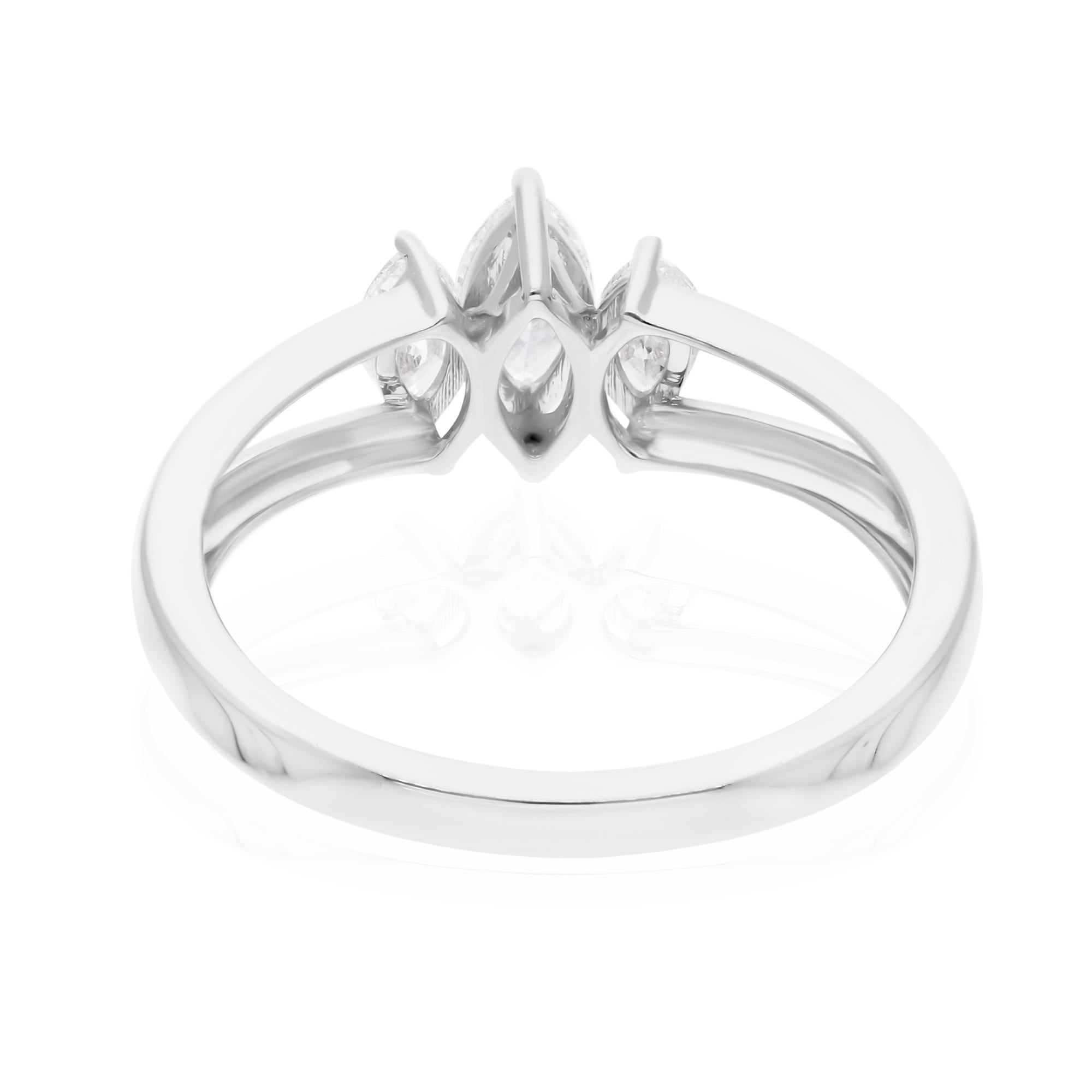 Marquise Cut Natural 0.58 Carat SI Clarity HI Color Three Diamond Ring 18 Karat White Gold For Sale