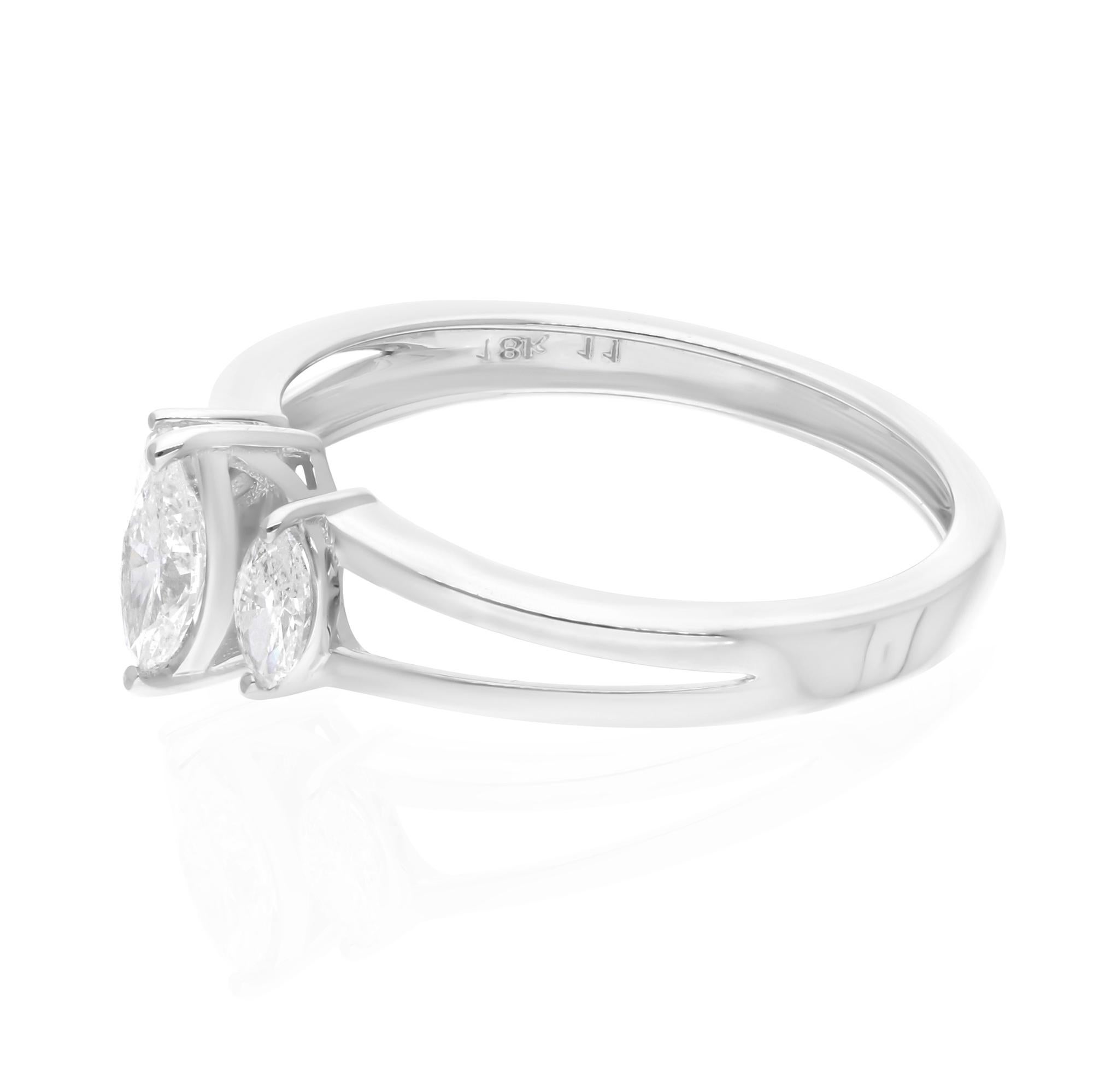 Women's Natural 0.58 Carat SI Clarity HI Color Three Diamond Ring 18 Karat White Gold For Sale