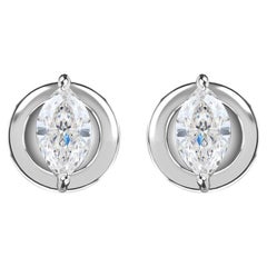 0.58 Carat Marquise-Cut Natural Diamond Stud Earrings in 18K White Gold
