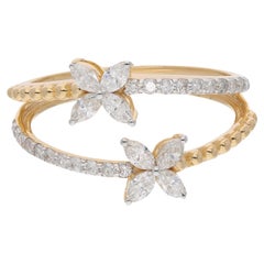 Natural 0.59 Carat Marquise Diamond Floral Ring White 18 Karat Gold Fine Jewelry