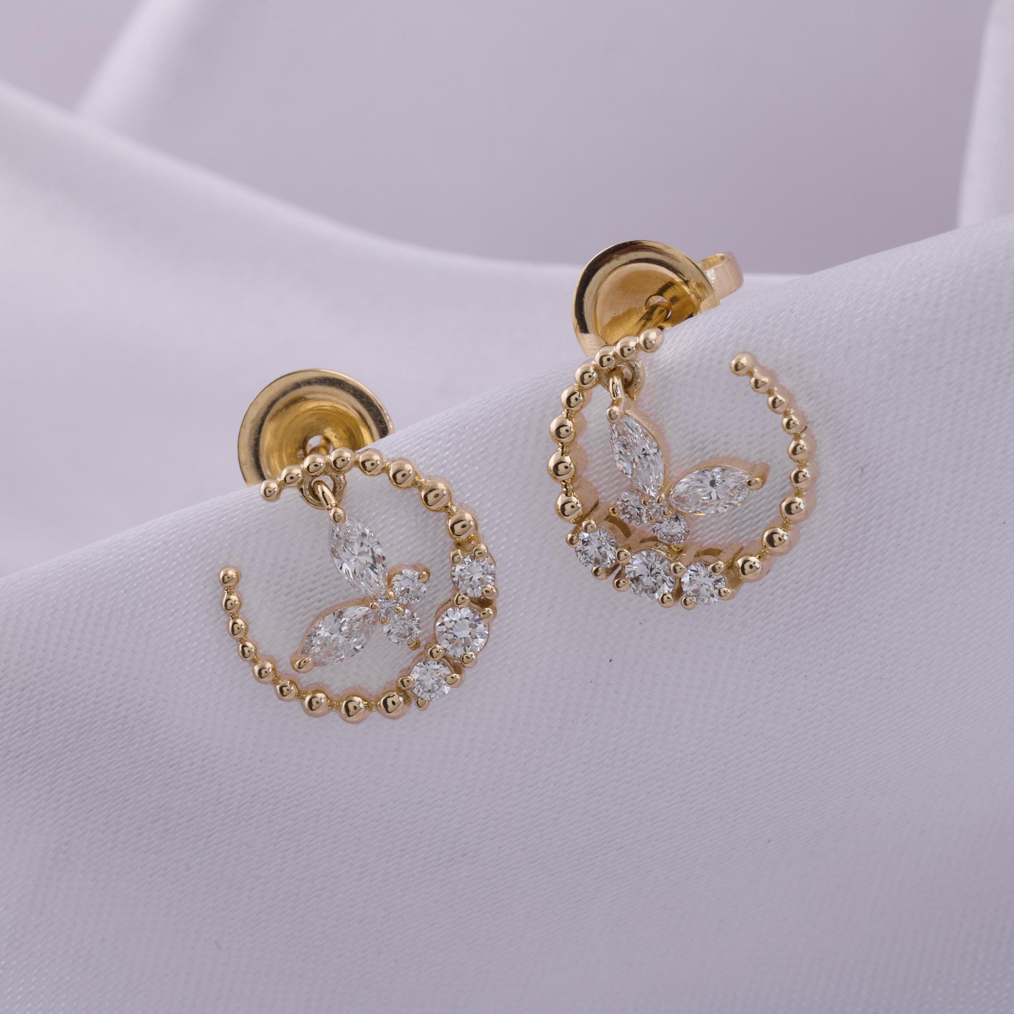 Natürliche 0,59 Karat SI Reinheit HI Farbe Diamant Ohrringe 9 Karat Gelbgold im Zustand „Neu“ im Angebot in Diera, Dubai