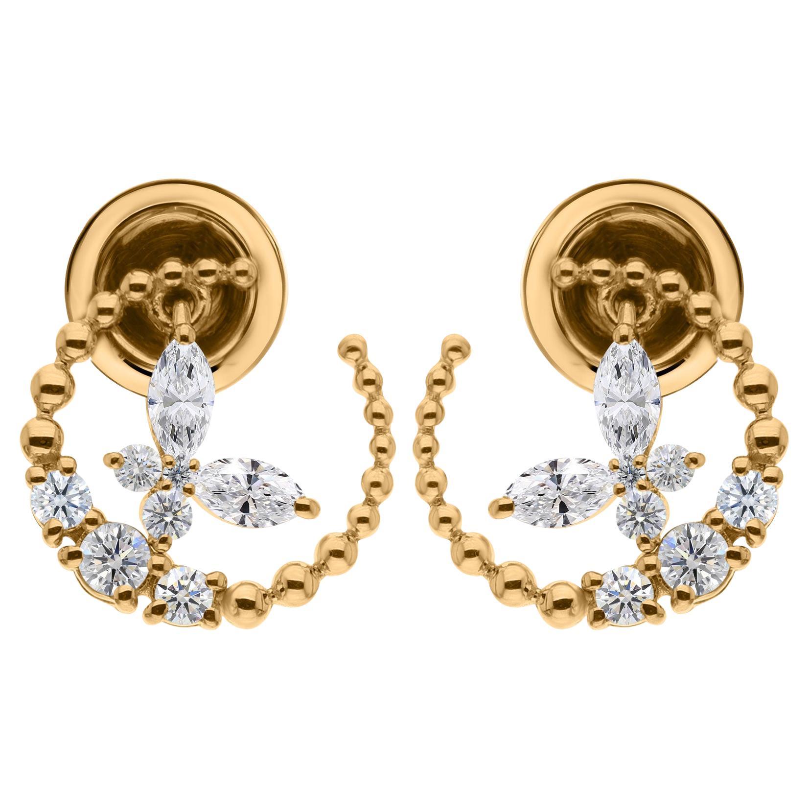 Boucles d
oreilles diamant naturel 0.59 carat SI Clarity HI Color Or jaune 9 carats