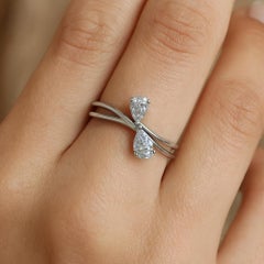 0.59ct Natural Diamond Two-Stone Double Band Bypass Ring 18k White Gold for gift