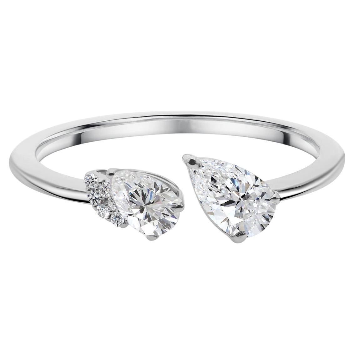 Nature 0.59 Carat SI Clarity HI Color Pear Diamond Ring 18 Karat White Gold