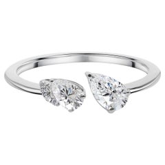 Anello con diamante a pera naturale da 0,59 carati, purezza SI e colore HI, oro bianco 18 carati