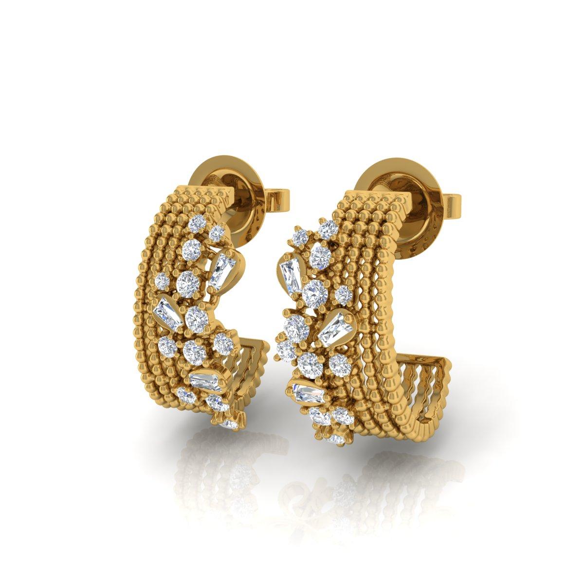 Baguette Cut Natural 0.6 Carat SI Clarity HI Color Diamond Hoop Earrings 14 Karat Yellow Gold For Sale