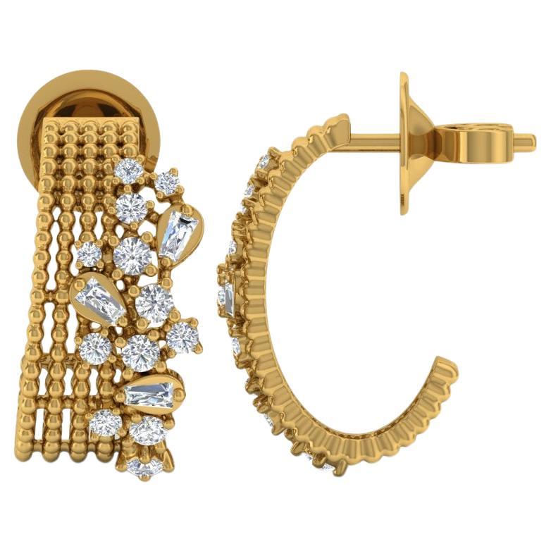 Natural 0.6 Carat SI Clarity HI Color Diamond Hoop Earrings 18 Karat Yellow Gold