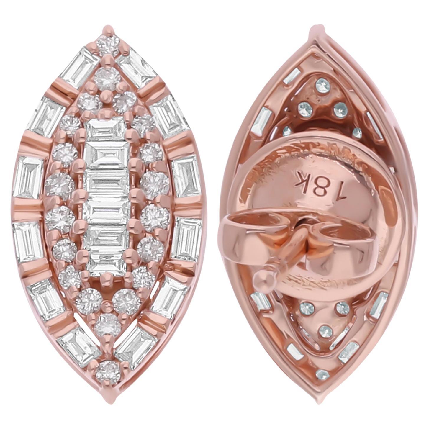 Pendientes de diamantes baguette SI/H naturales de 0,6 quilates Joyas de oro rosa de 18 quilates en venta