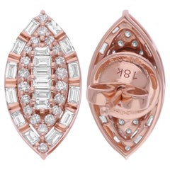 Natural 0.6 Carat SI/H Baguette Diamond Stud Earrings 18 Karat Rose Gold Jewelry
