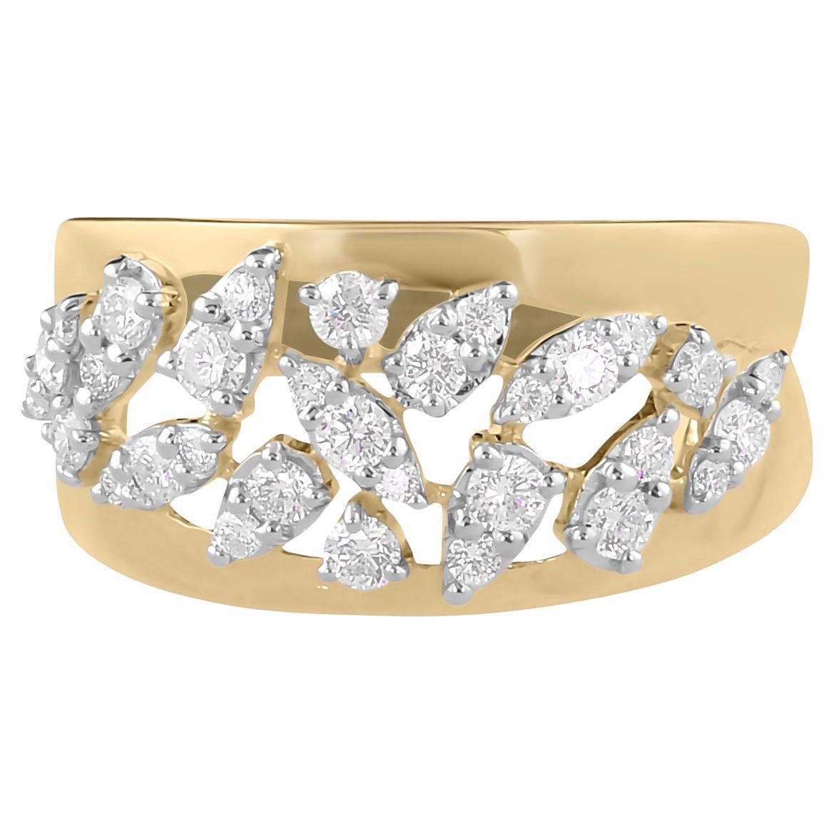 Natürlicher 0,6 Karat SI/H Diamant Cluster breiter Ring 18 Karat Gelbgold