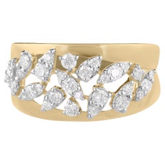 Natural 0.6 Carat SI/H Diamond Cluster Wide Band Ring 18 Karat Yellow Gold