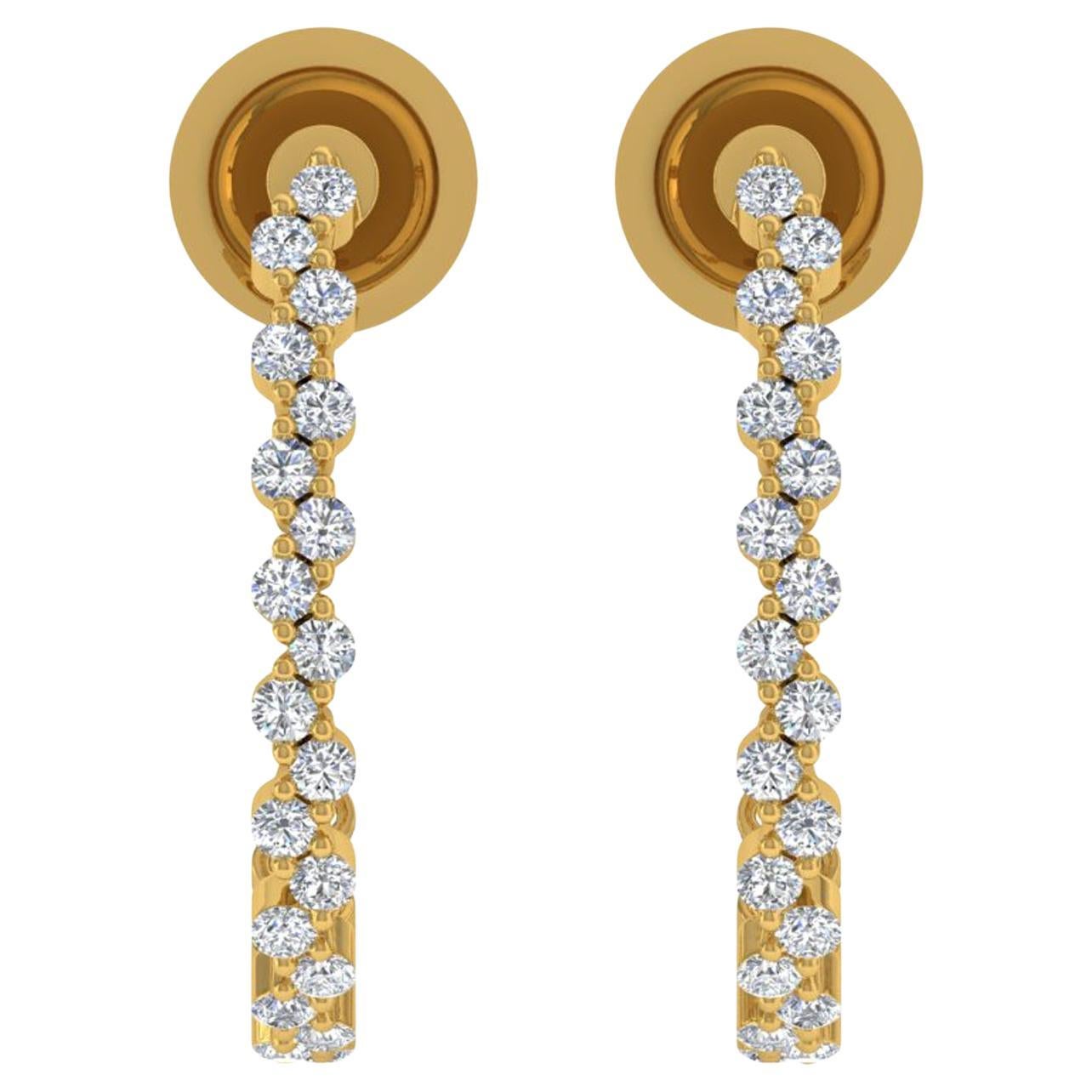 Boucles d
oreilles en or jaune 18 carats diamant naturel 0.6 carat SI/H taille ronde et brillante
