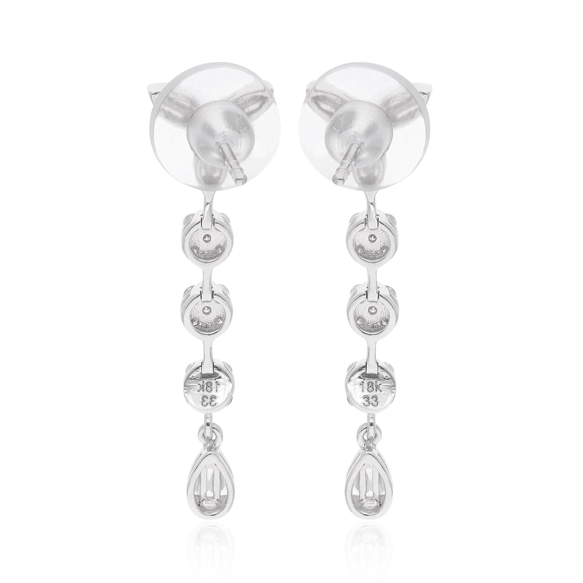 Women's Natural 0.60 Carat Baguette Diamond Dangle Earrings 14 Karat White Gold Jewelry For Sale