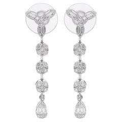 Natural 0.60 Carat Baguette Diamond Dangle Earrings 18 Karat White Gold Jewelry