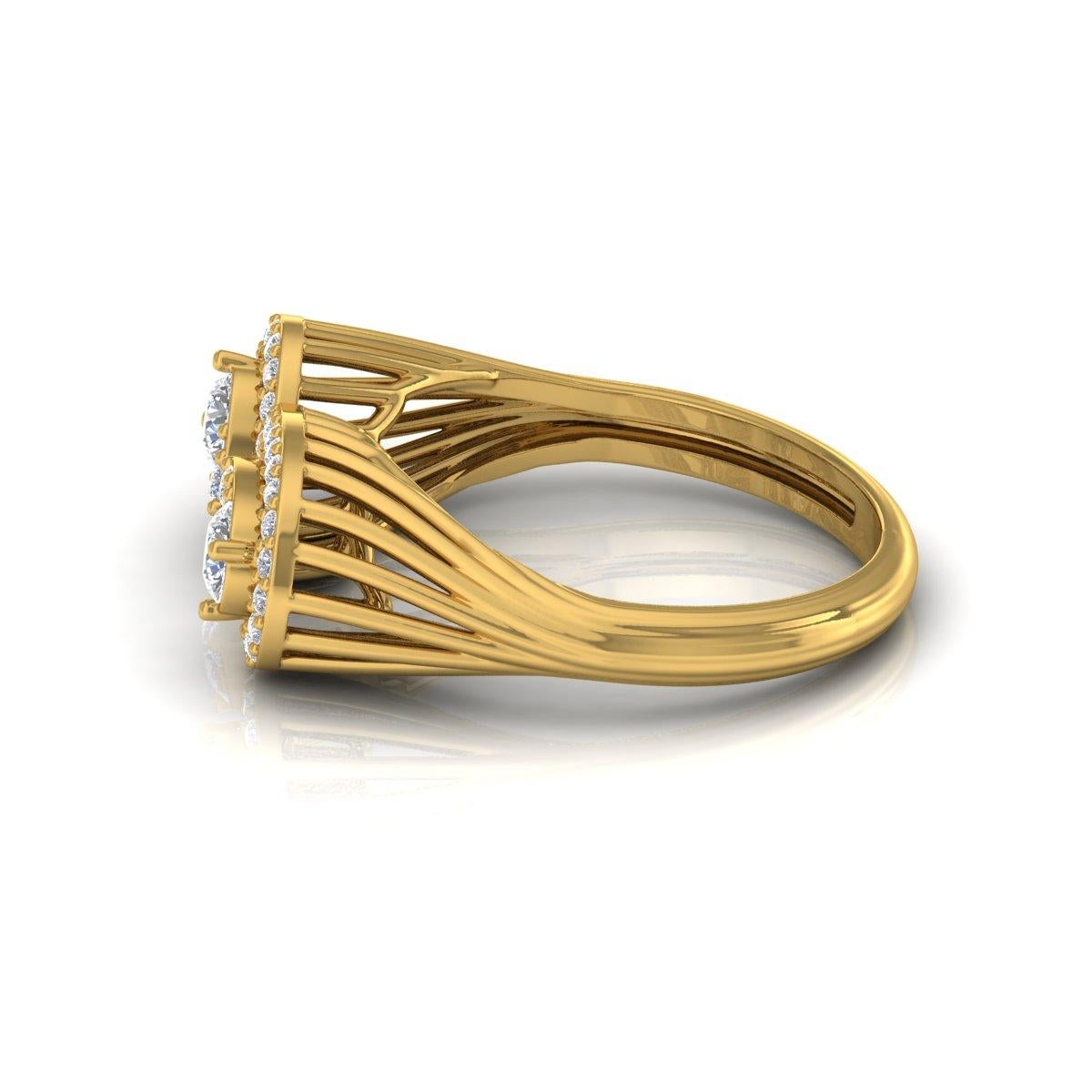 Taille ronde Bague manchette en or jaune 18 carats avec diamants naturels de 0,60 carat, fabrication artisanale en vente