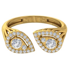 Natural 0.60 Carat Diamond Cuff Ring 18 Karat Yellow Gold Handmade Fine Jewelry