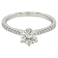 Natural 0.60 Carat Diamond Engagement Ring with Diamond Sides in 18K White Gold