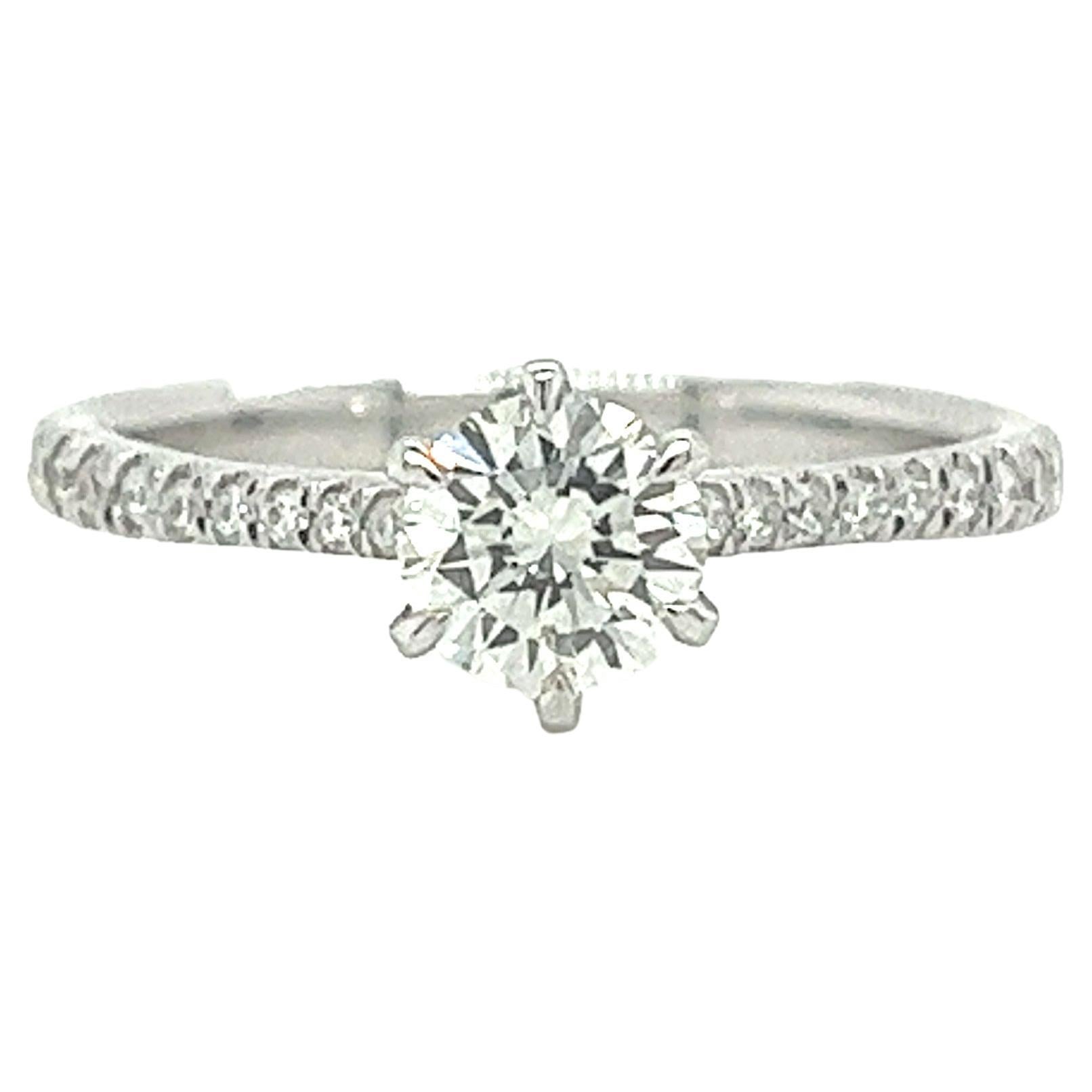 Natural 0.60 Carat Diamond Engagement Ring with Diamond Sides in 18K White Gold