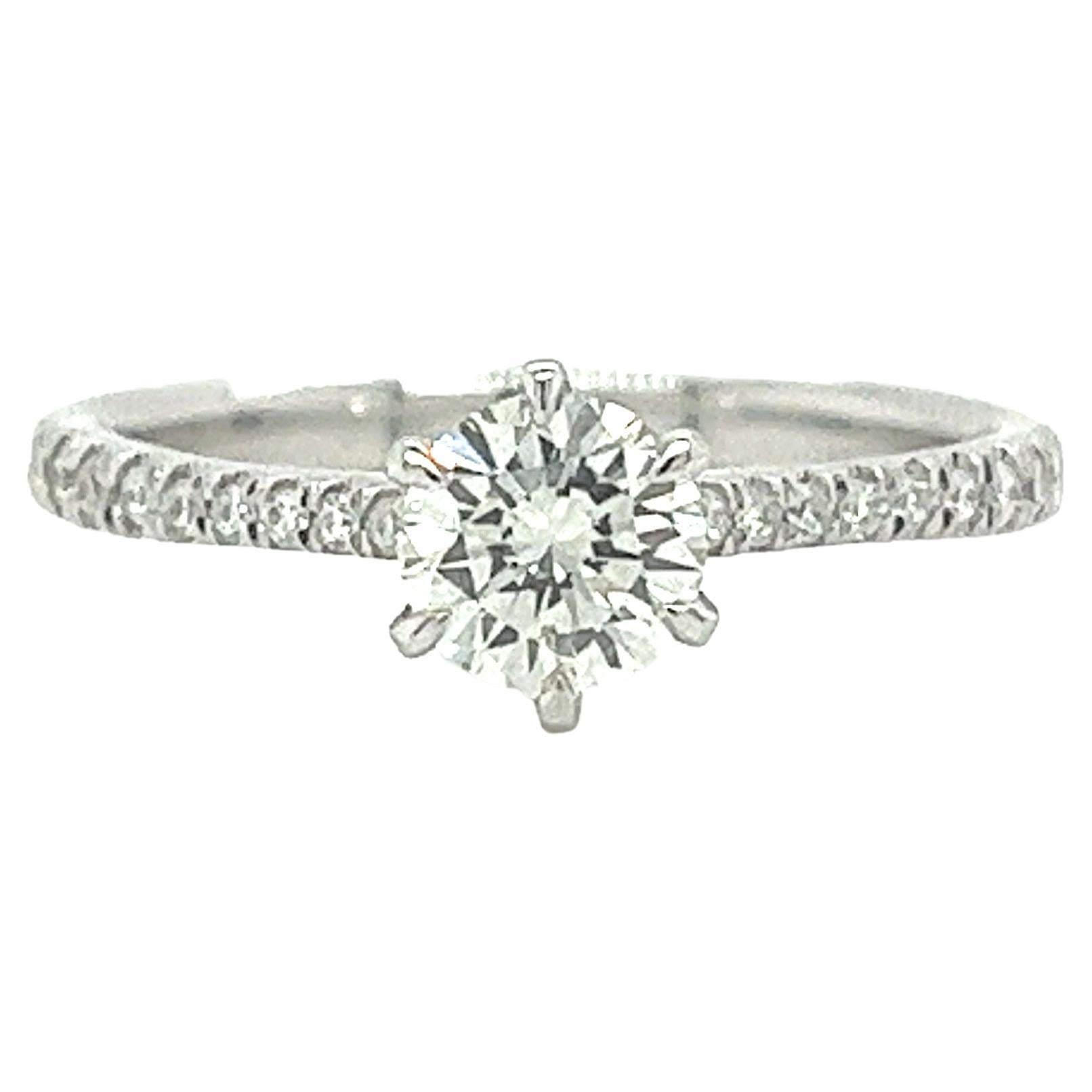 Natural 0.60 Carat Diamond Engagement Ring with Diamond Sides in 18K White Gold  For Sale