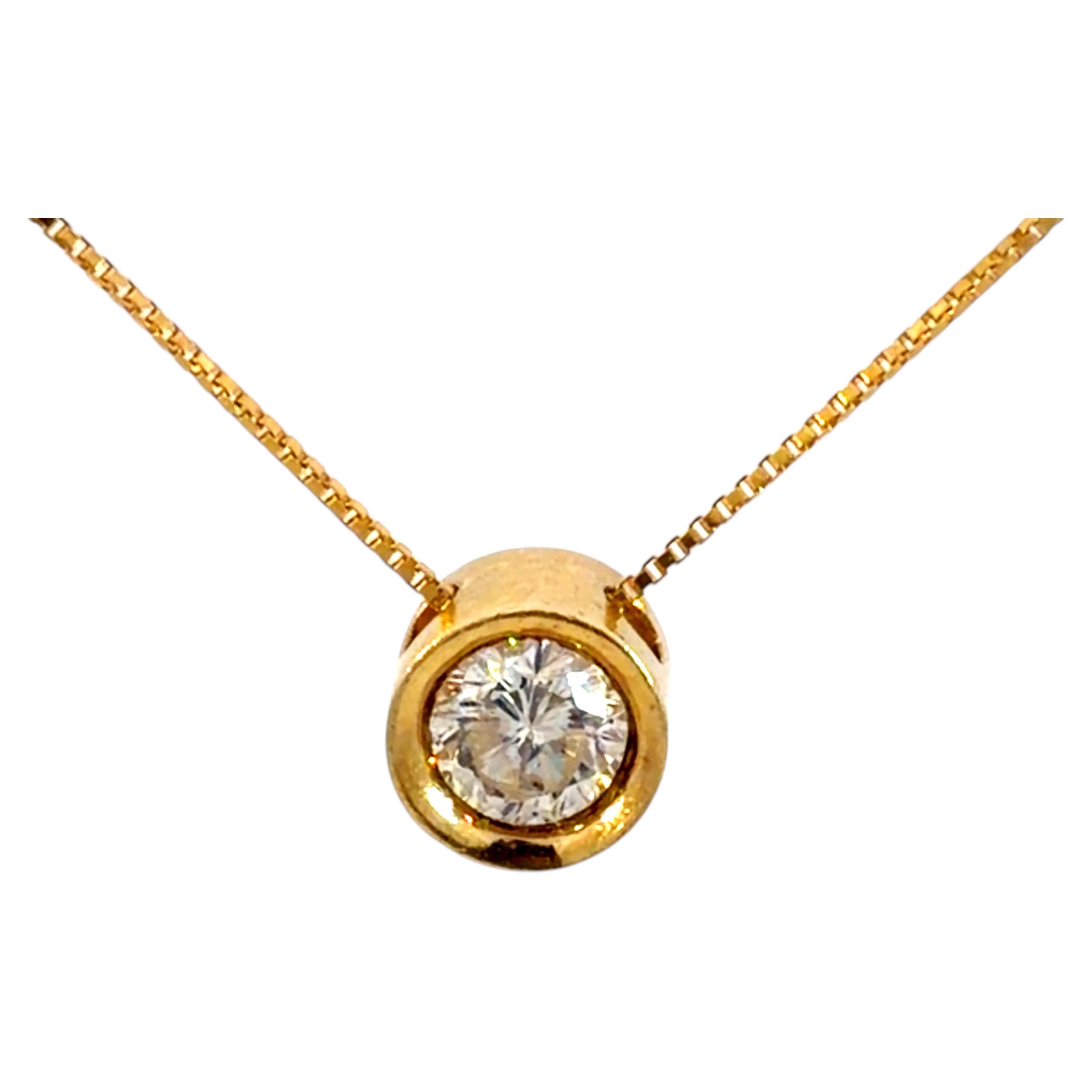 Natural 0.60 Carat Diamond Necklace Solid 14k Yellow Gold H, SI2-I1