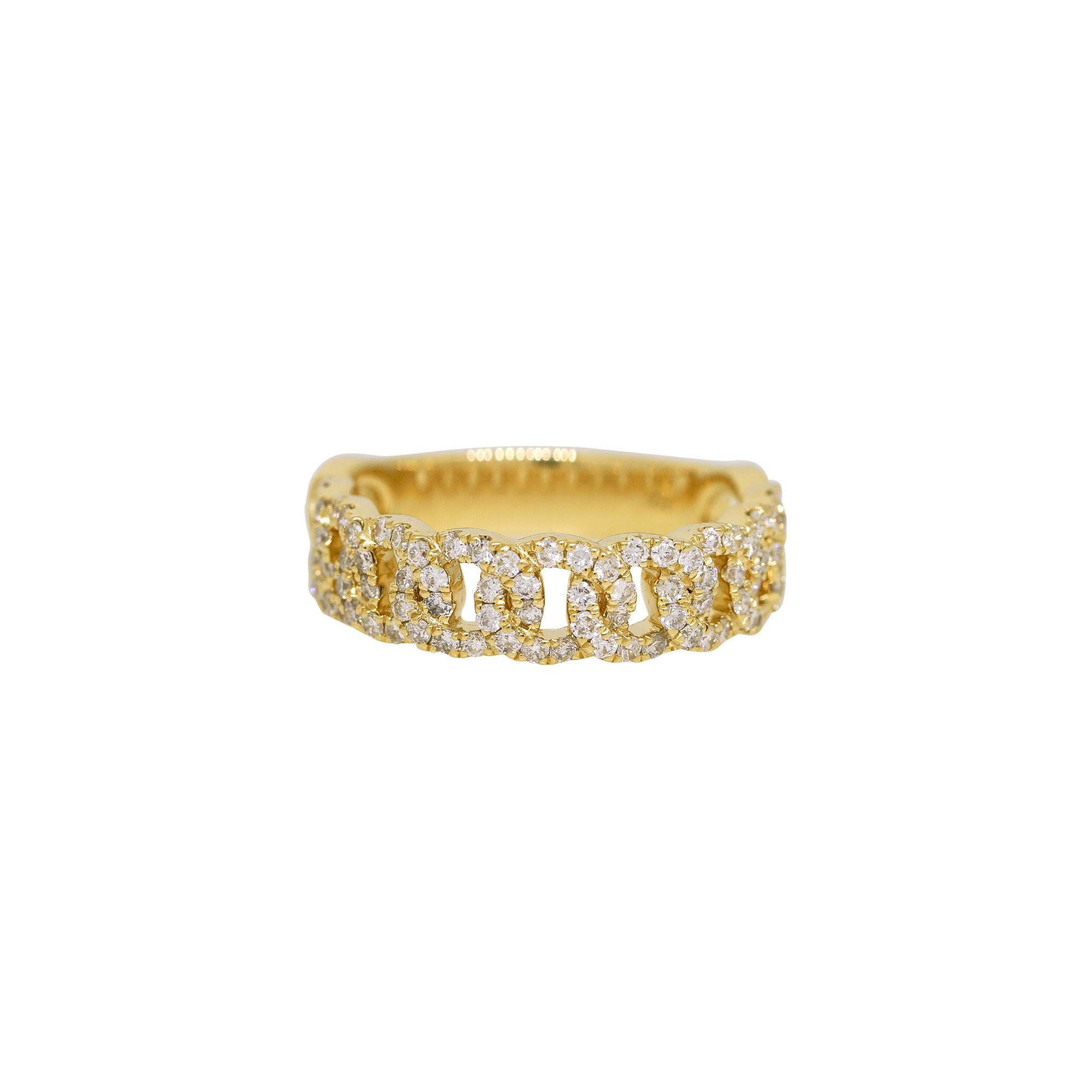 Modern Natural 0.60 Carat Diamond Pave Cuban Link 18-Karat Fashion Ring In Stock For Sale