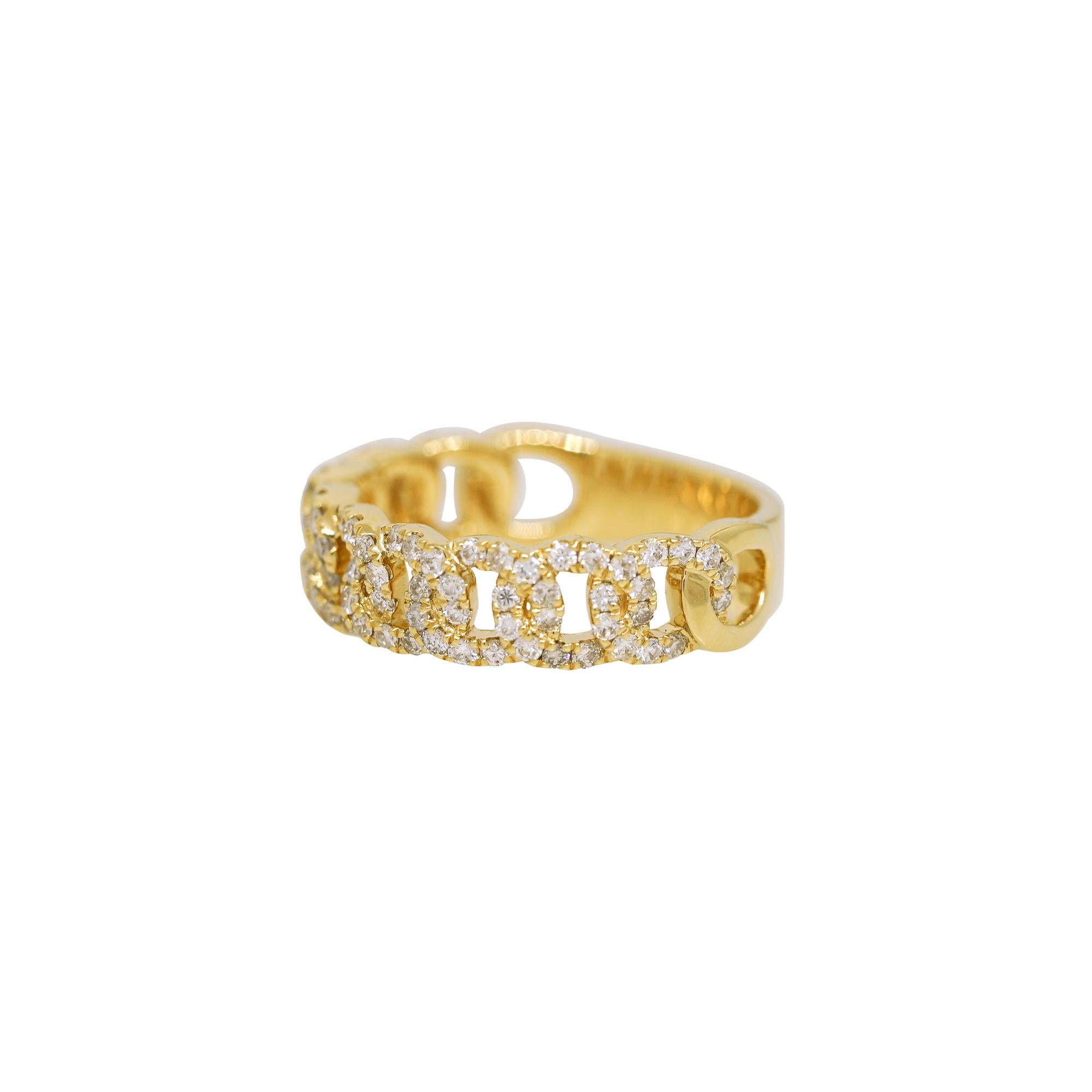 Round Cut Natural 0.60 Carat Diamond Pave Cuban Link 18-Karat Fashion Ring In Stock For Sale