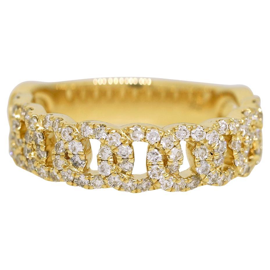 Natural 0.60 Carat Diamond Pave Cuban Link 18-Karat Fashion Ring En Stock