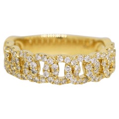Natural 0.60 Carat Diamond Pave Cuban Link 18-Karat Fashion Ring En Stock