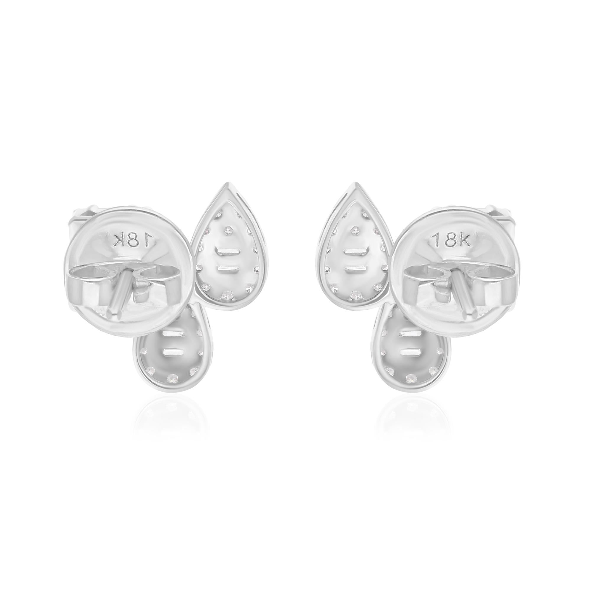 Natural 0.60 Carat SI/H Baguette Round Diamond Fine Earrings 18 Karat White Gold In New Condition For Sale In Diera, Dubai